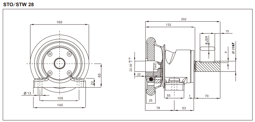 Pneumatic winding and unwinding safety chuck STO/STW-28